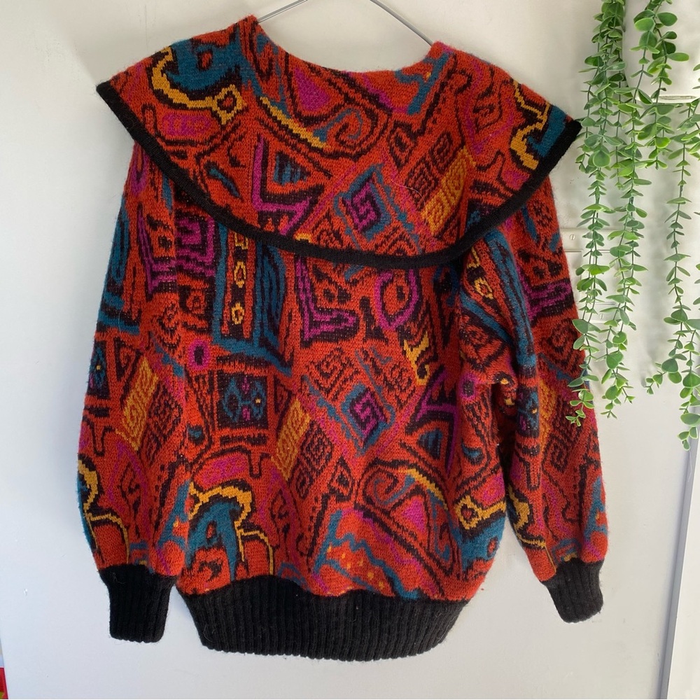 *SOLD* Giovanni Ferretti Vintage Vibrant Geometric Women's Cardigan Wool Size L - Picture 9 of 13